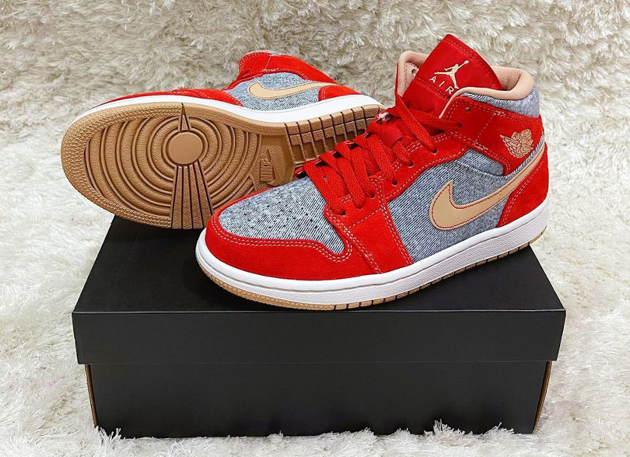 AJ1 Mid SE Denim Red Cinnabar (style Levi's)