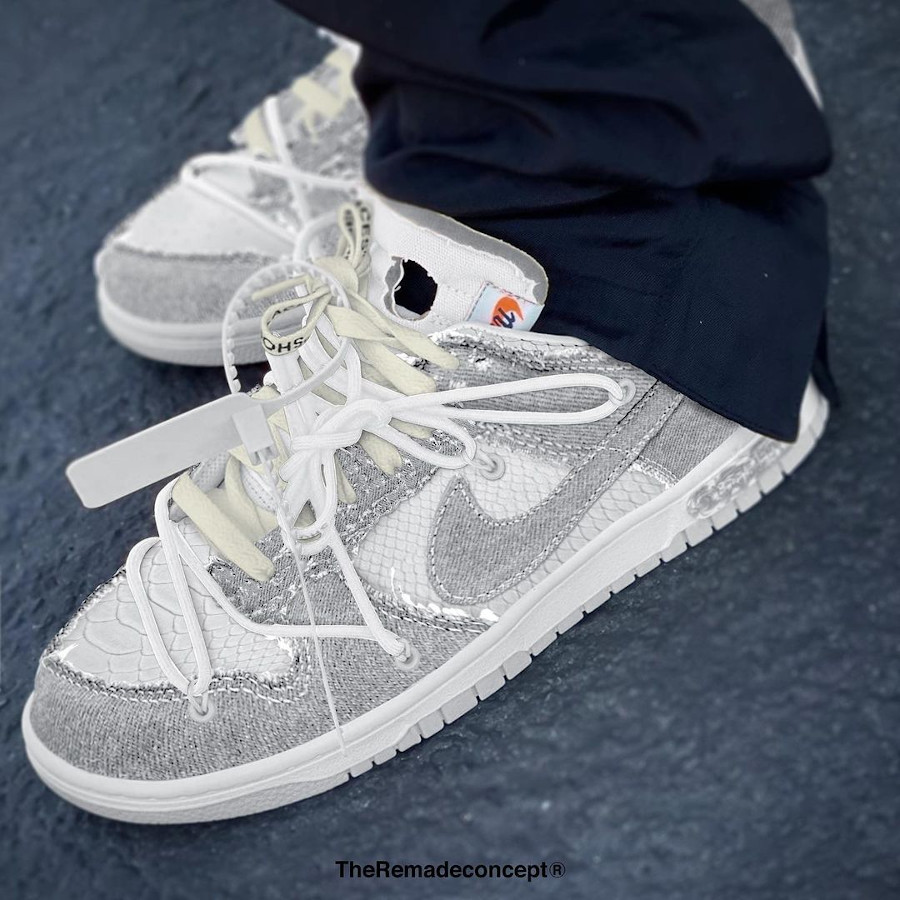 Off White x Nike Dunk Low The 50 White Python Grey Denim theremade