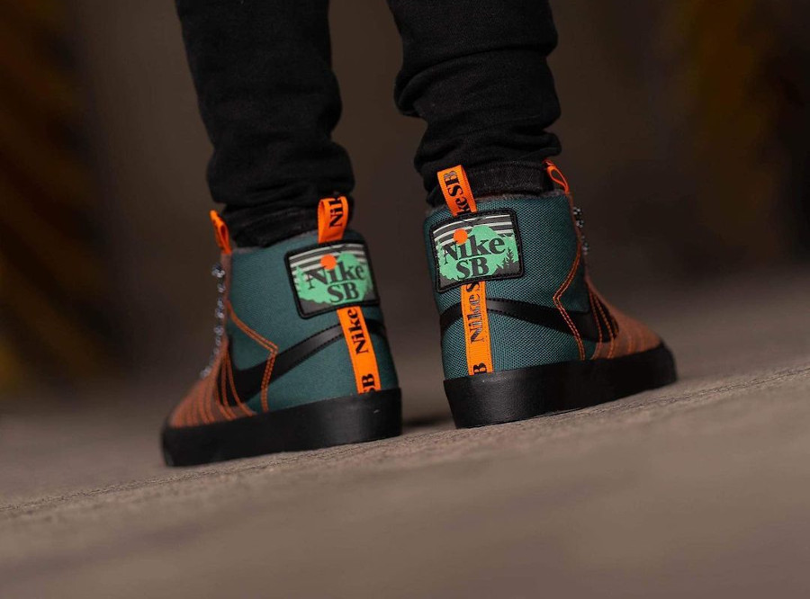 Nike SB Blazer Mid Acclimate Noble Green on feet