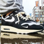 Patta x Nike Air Max 1 Wave 'Black Metallic Silver' on feet