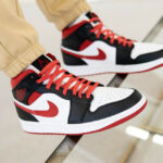 Air Jordan One Mid Metallic Red on feet (3)