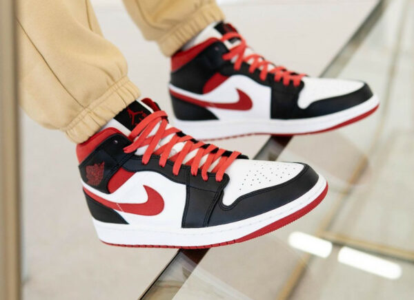 Air Jordan One Mid Metallic Red on feet (3)