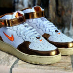 Nike Air Force One Mid blanche et marron métallisé (2)