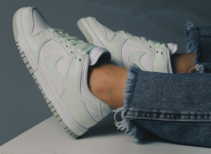 Nike Dunk Low Next Nature Pastel 'Mint' Barely Green and White on feet