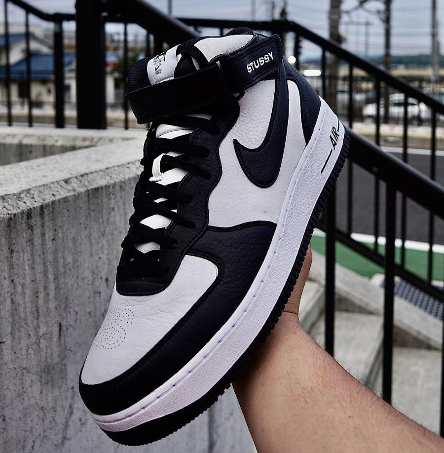 Nike Air Force 1 Mid x Stussy Black and Light Bone Panda DJ7840 002