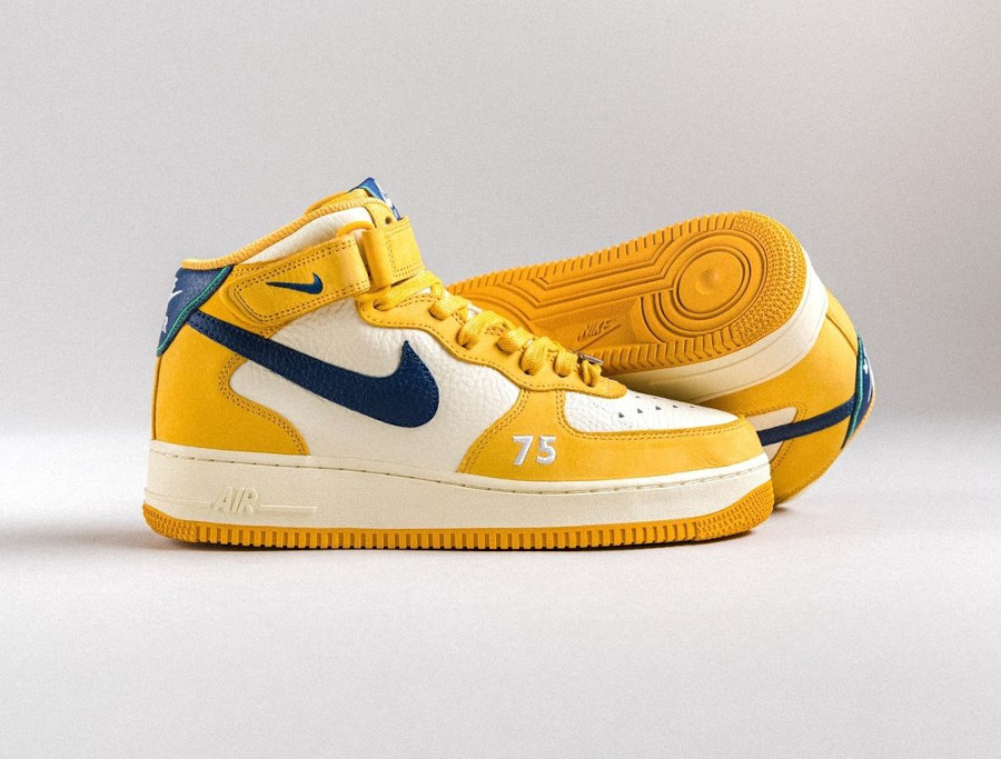 Nike Air Force 1 Mid jaune blanche et bleu marine (5)