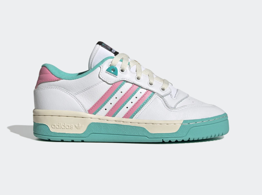 Adidas Rivalry Low blanche vert turquoise et rose