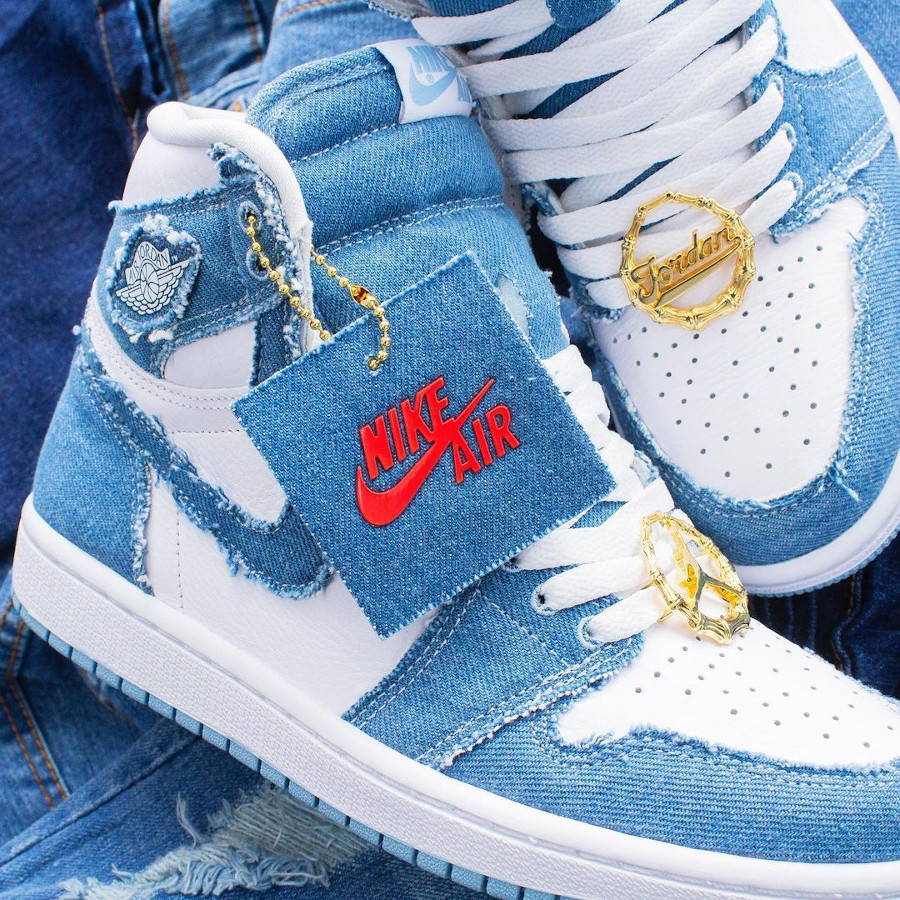 Air Jordan 1 Hi pour fille en jeans bleu (1)