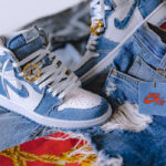 Air Jordan 1 Hi pour fille en jeans bleu (2)