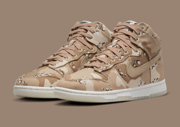 Nike Dunk High en toile militaire beige et marron (2)