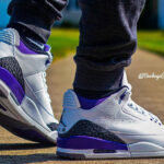 Air Jordan 3 blanche et violette on feet (1)