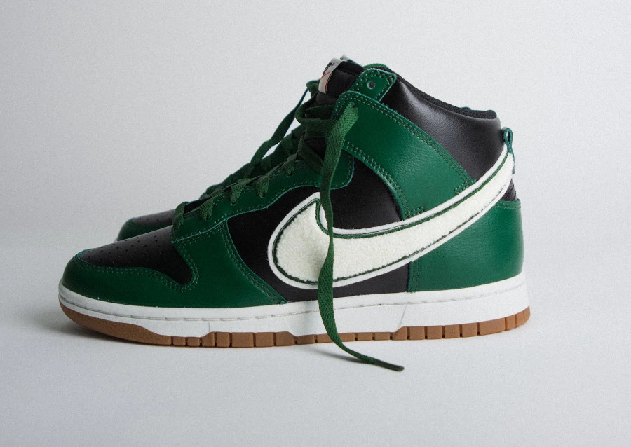 Nike Dunk Hi verte et noire (virgule en tissu éponge) (5)