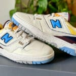 New Balance 550 blanche bleu ciel jaune et bordeaux (1)