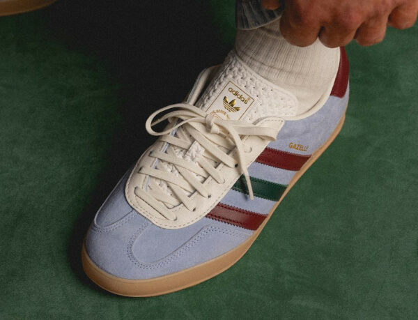 adidas Gazelle Indoor Blue Dawn style Gucci IG4994 on feet