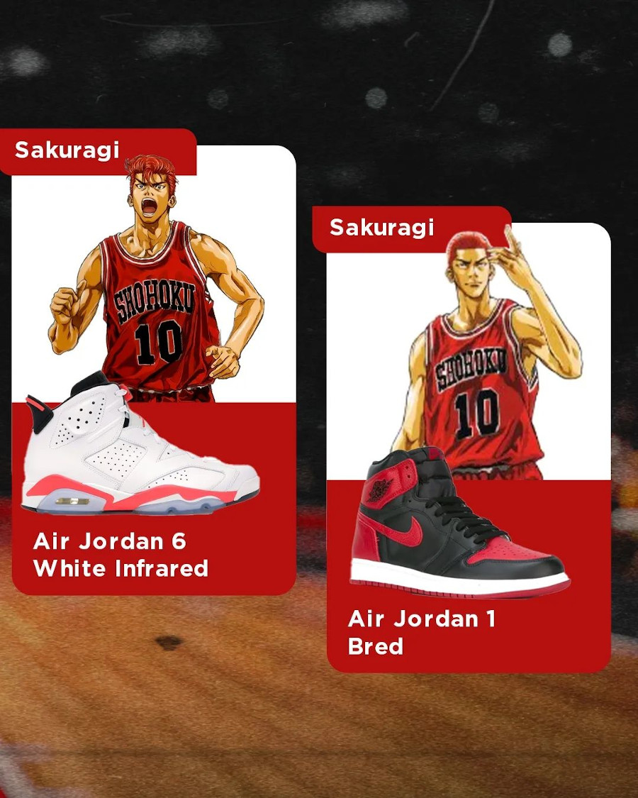Sakuragi Air Jordan 6 White Infrared et Air Jordan 1 Bred Banned