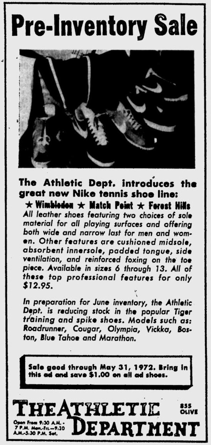 publicité Nike Forest Hills 1972