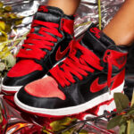 Air Jordan 1 High Satin Bred on feet