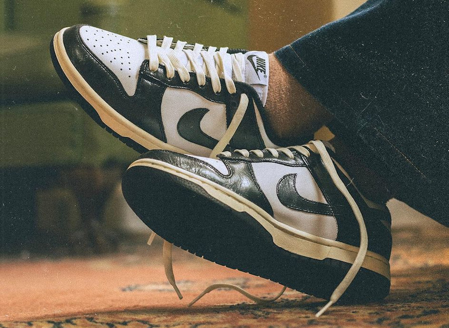 Nike Dunk Low Vintage Panda on feet