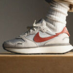 Nike Phoenix Waffle Light Bone Rugged Orange on feet