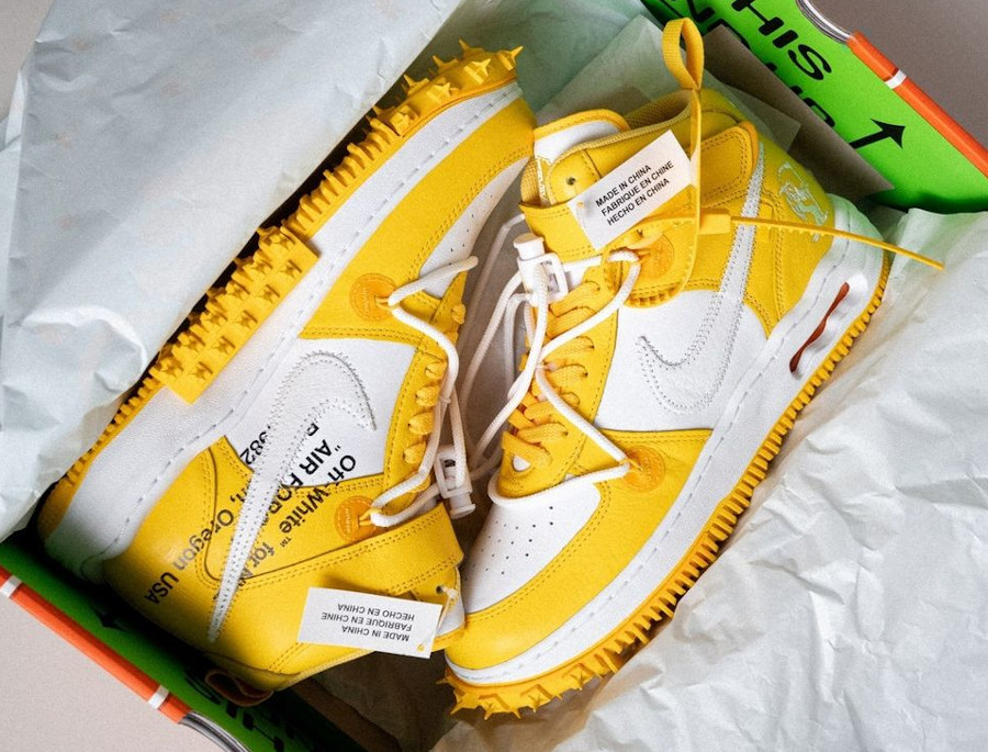 OW x Nike Air Force 1 Mid White Yellow couv