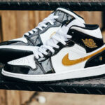 AJ1 Mid SE Patent Leather Black Gold 2023 Brillante 852542-007