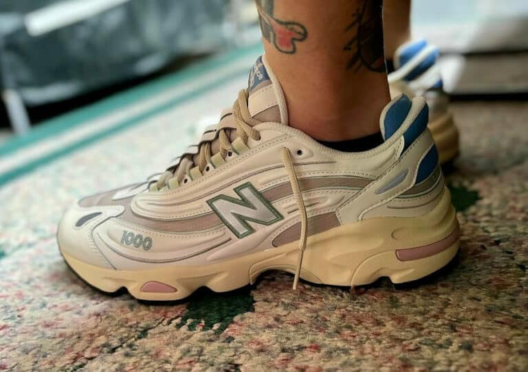 New Balance 1000 Angora Moonrock Almond Oil M1000WA on feet (1)