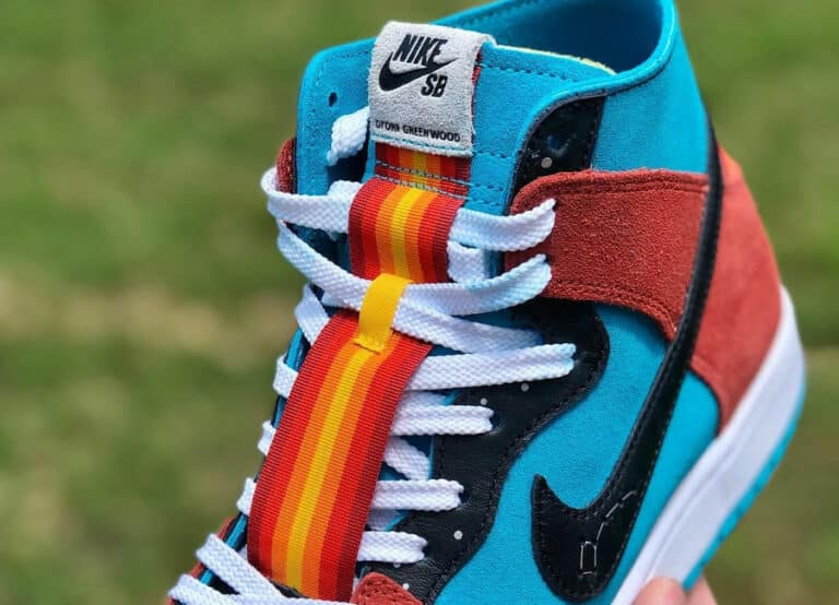 Nike SB Dunk Hi Decon x Di'Orr Greenwood Turquoise Blue and Firewood Orange FQ1775-400 (couv)