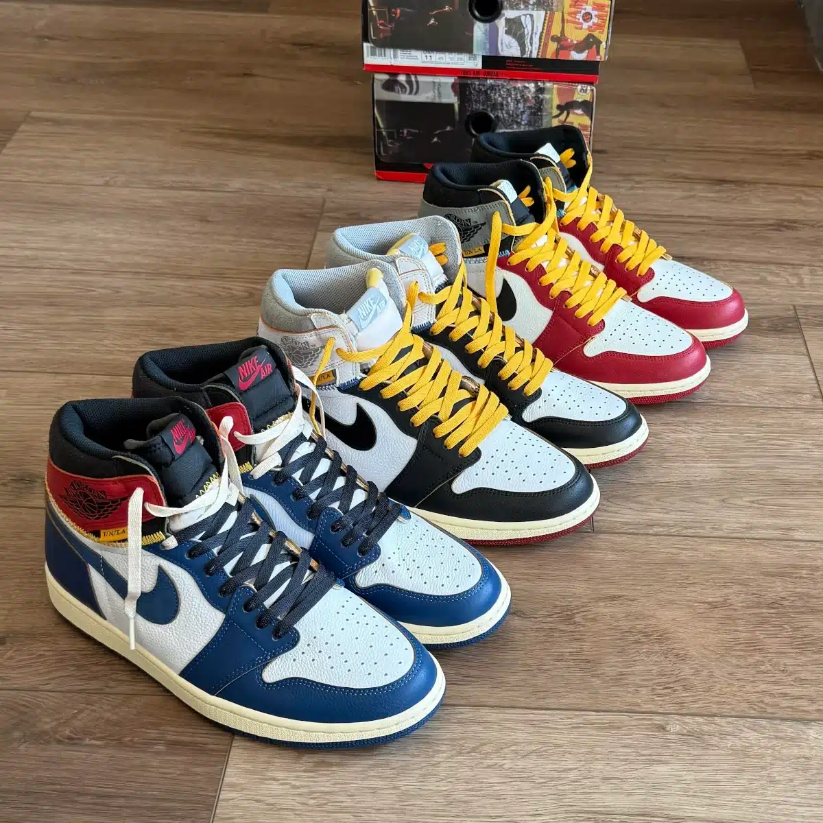 Aperçu de toutes les Air Jordan 1 Union Storm Blue Black Toe Shadow Chicago