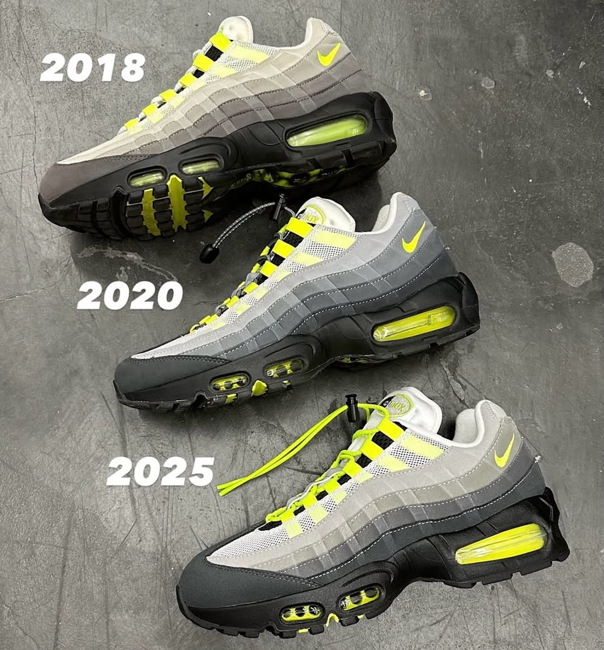 Comparatif Nike Air Max 95 Neon 2025 vs 2020 vs 2018
