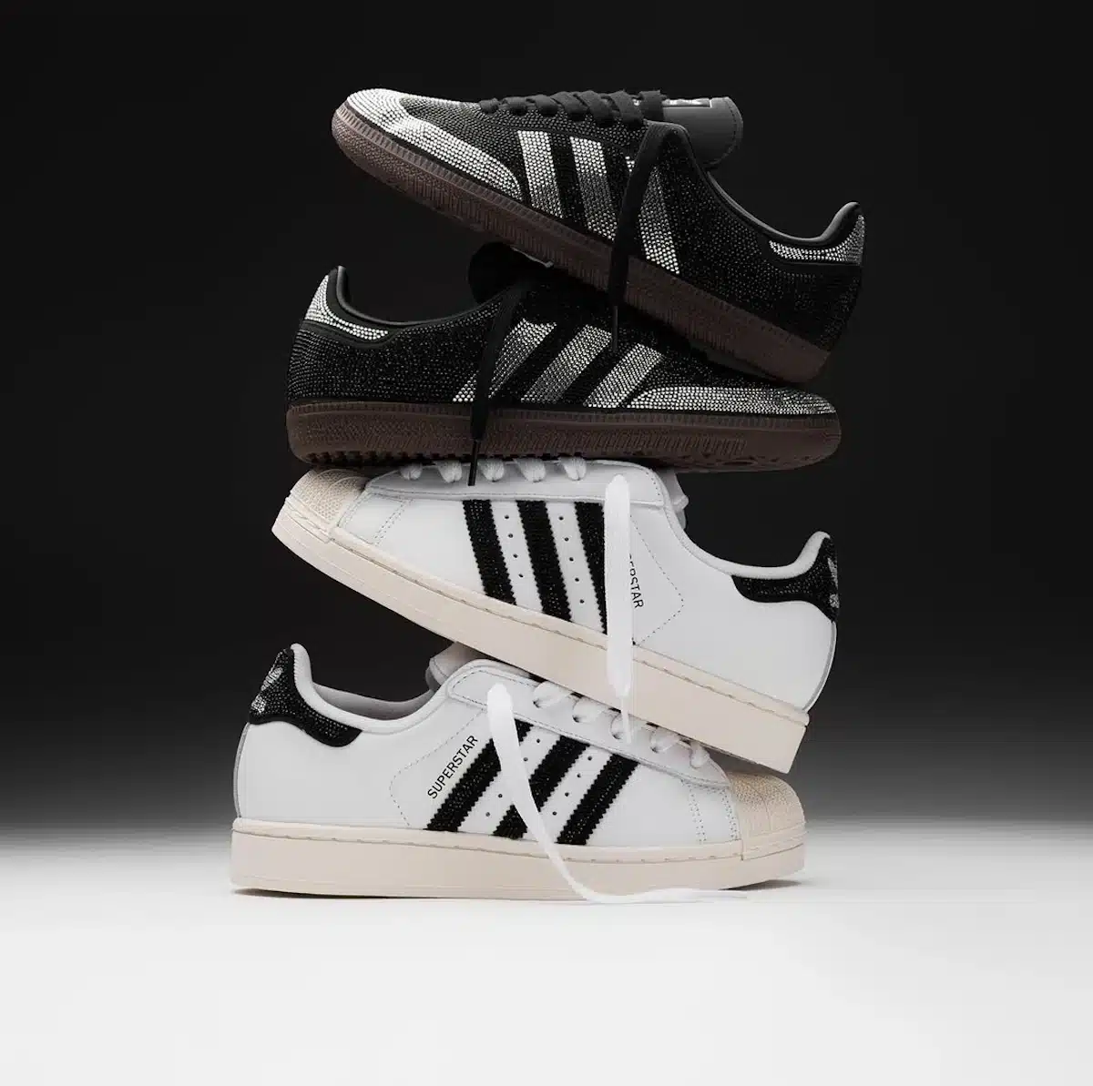 adidas Superstar II blanche et noire avec des strass HQ2285 (2)