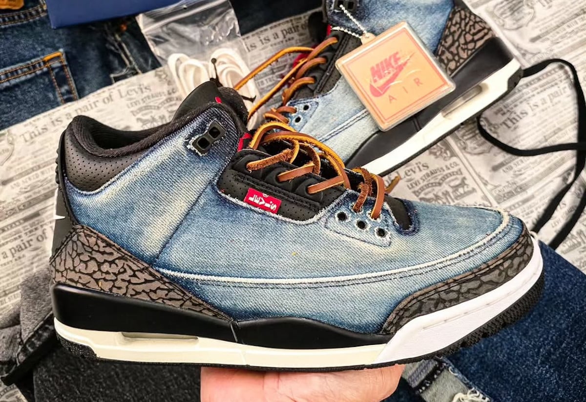 Air Jordan 3 Levis Denim Navy personnalisée effet vieilli (couv)