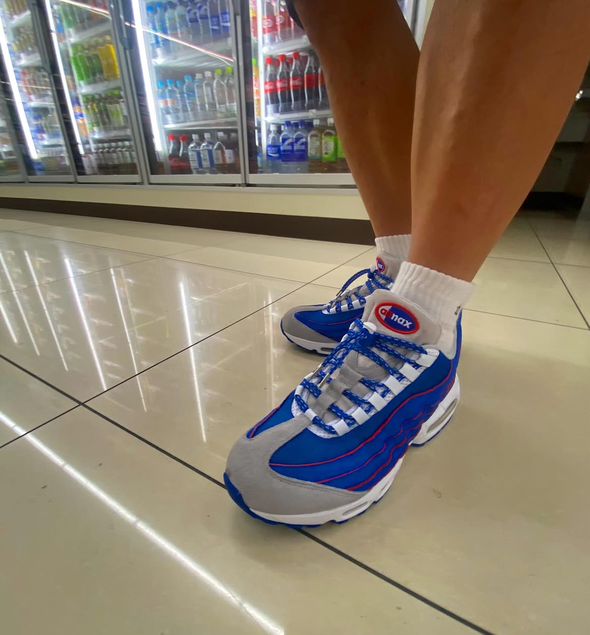 Nike Air Max 95 Big Bubble Blue Sapphire and Action Red on feet (2)