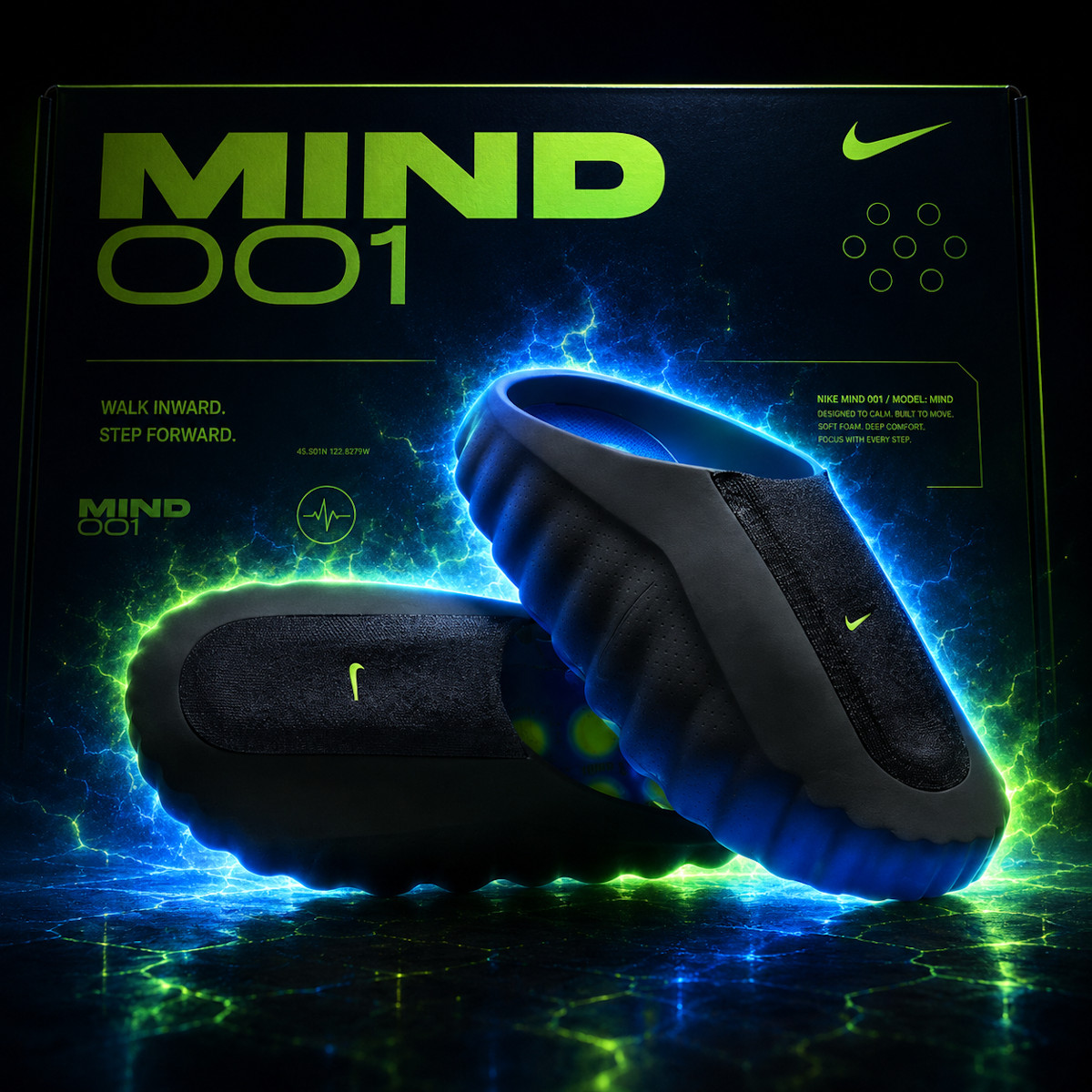 Nike Mind 001 Flyknit Slide Hyper Royal Black IR2175-400 (1)